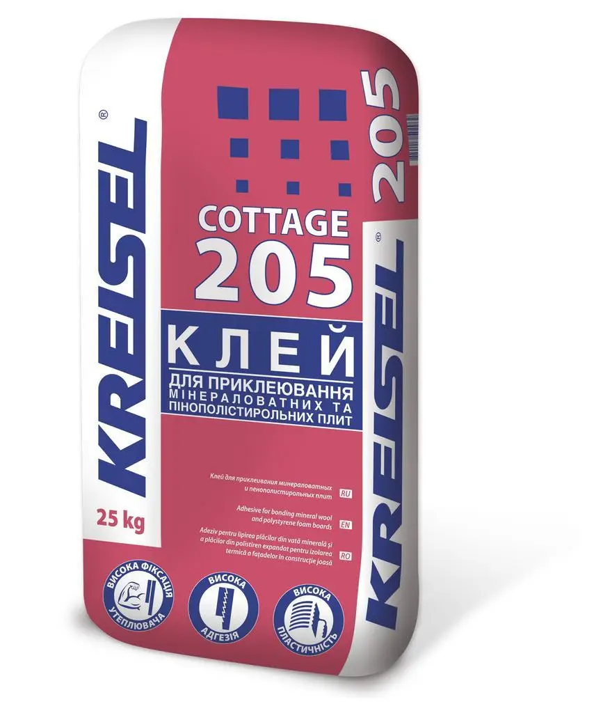 Клей 205 для приклеювання пінополіст.плит та вати 25кг KREISEL